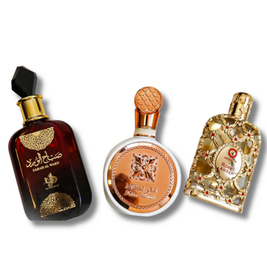 3 parfüümi komplekt | Sabah Al Ward 100 ml, Fakhar 100 ml, Royal Amber 100 ml